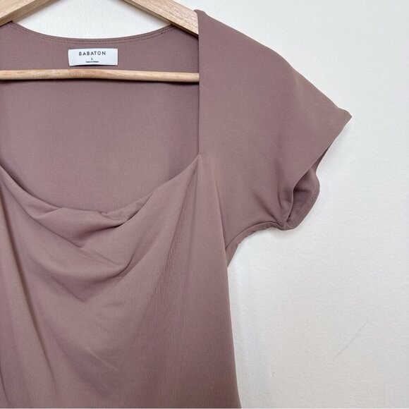 Aritzia Womens L Babaton Contour Deep Taupe Short Sleeve Square Neck Bodysuit - Picture 5 of 12